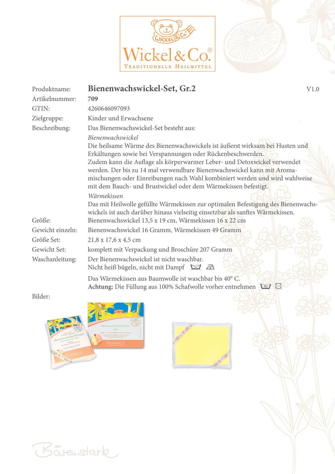 Bienenwachswickel-Set Größe 2 - Schulkind/Erwachsene, 16 x 22 cm