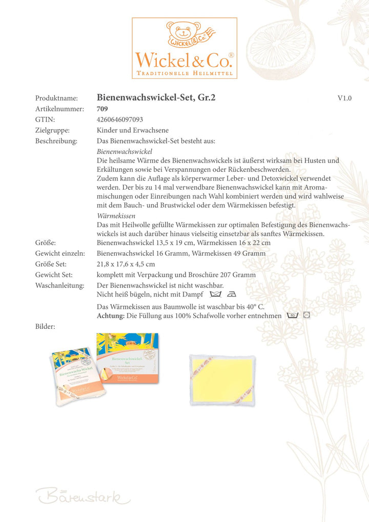 Bienenwachswickel-Set Größe 2 - Schulkind/Erwachsene, 16 x 22 cm