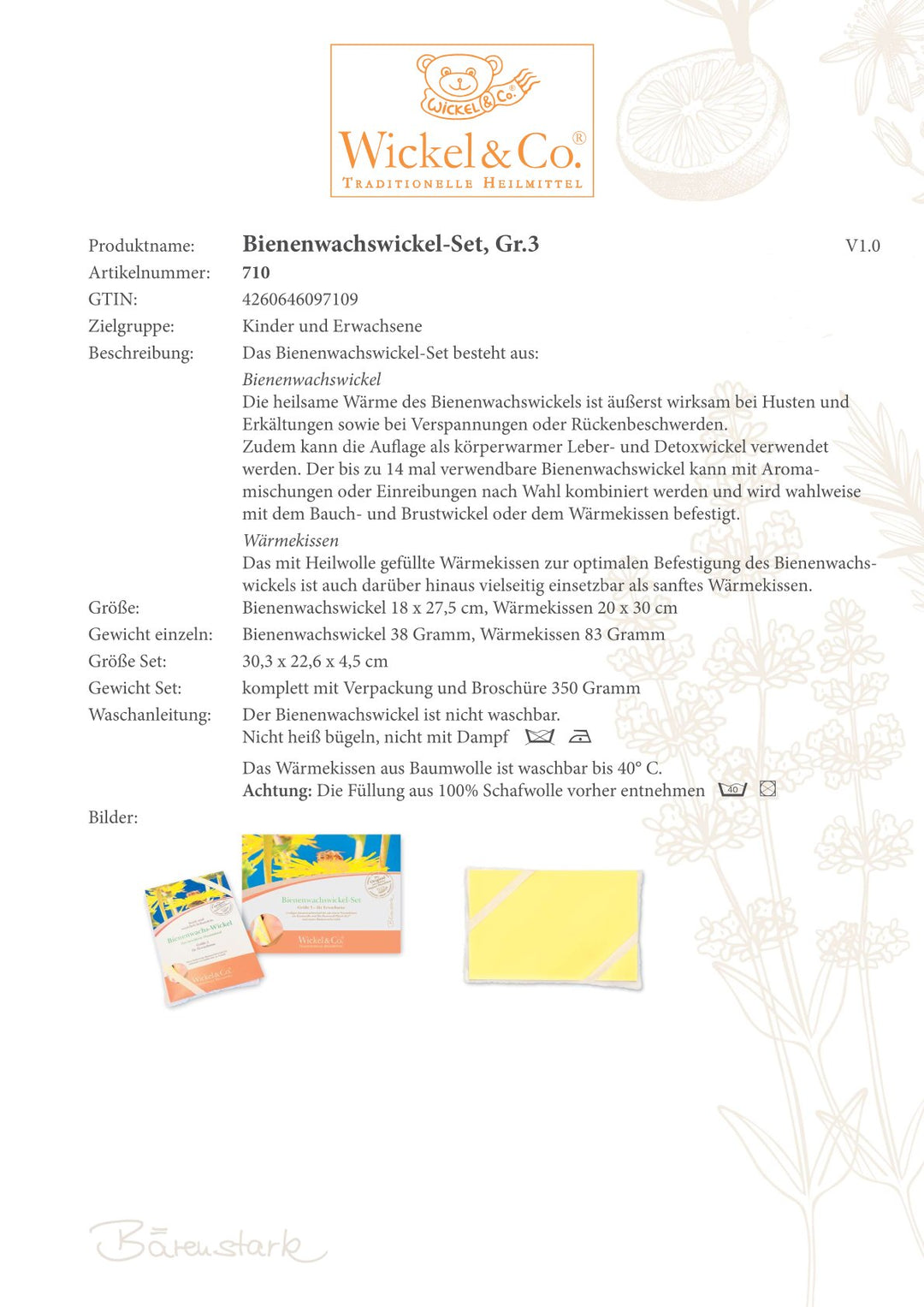 Bienenwachswickel Größe 3 - Erwachsene, 18 x 27,5 cm