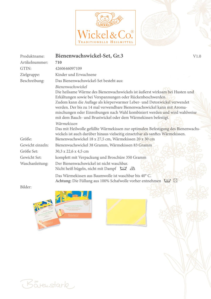 Bienenwachswickel Größe 3 - Erwachsene, 18 x 27,5 cm