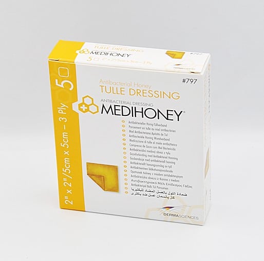 MEDIHONEY Antibakterieller Tüllverband 5×5 cm
