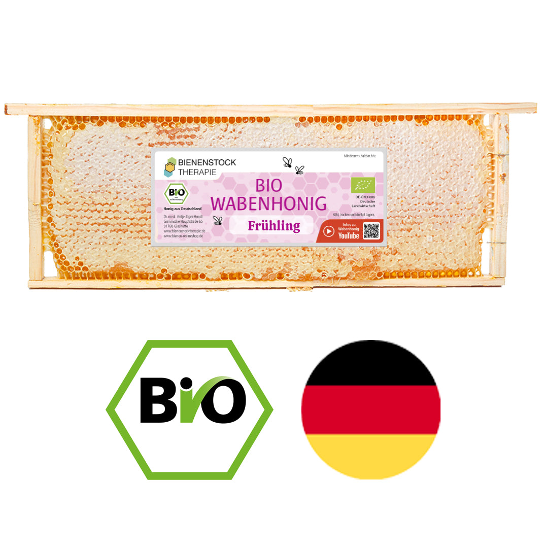 Bio Wabenhonig Frühlingshonig kristallisiert im Holzrähmchen – 100 % Bio aus sächsischer Imkerei