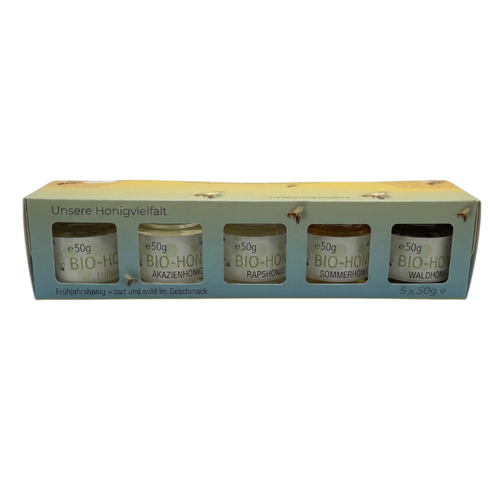 Mini Honig Set 5 Gläser - Einmal quer durch den Bienenstock