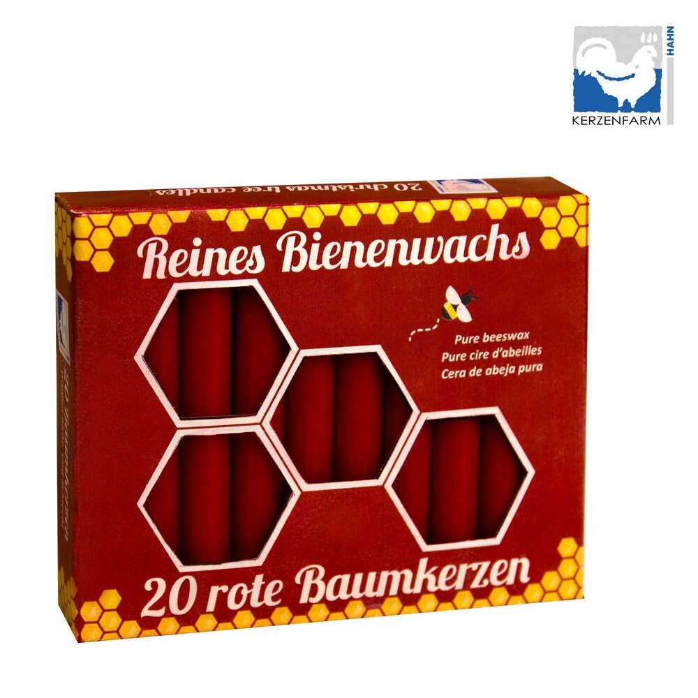 20 rote Bienenwachs-Baumkerzen im Set