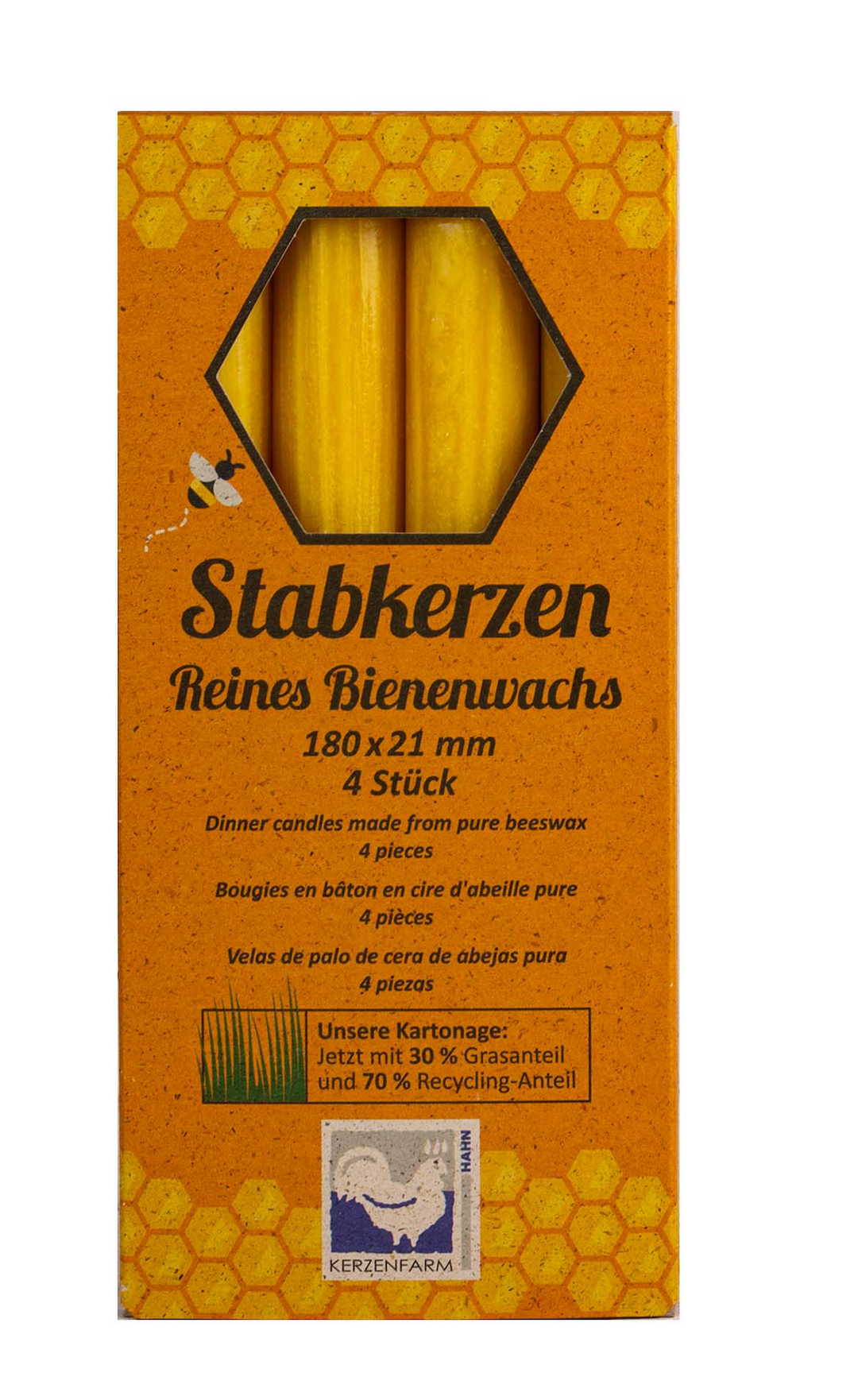 Bienenwachs-Stabkerzenset, 180 × 21 mm