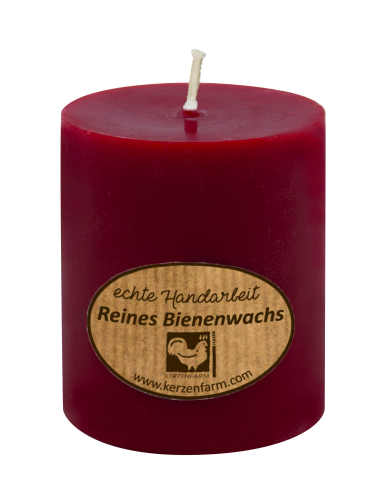 Dunkelrote Bienenwachskerze als Stumpen, 75 × 64 mm