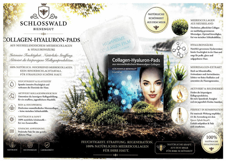 Produktdetails der Collagen-Hyaluron-Pads mit Hyaluronsäure und neuseeländischem Meeresalgen-Collagen