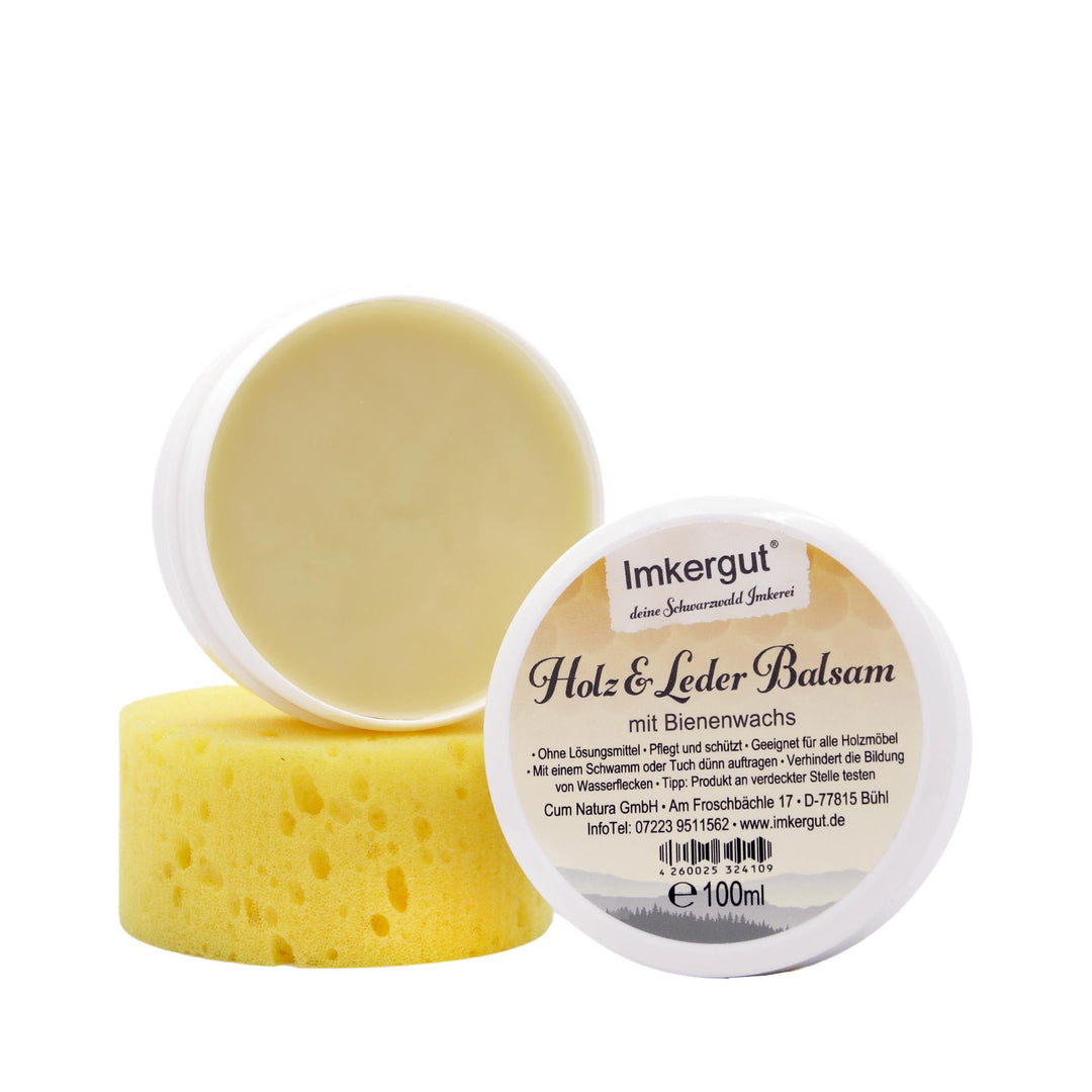 Holz und Leder Balsam 100 ml mit Schwamm – Pflegebalsam mit Bienenwachs 
