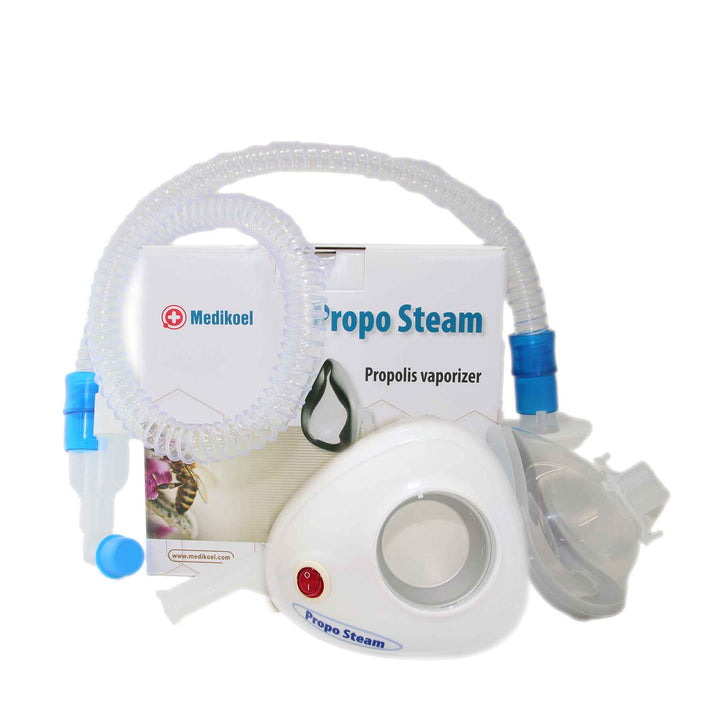 Propolisverdampfer Proposteam Set geöffnet – Inhalator mit Zubehör für Propolis-Inhalation