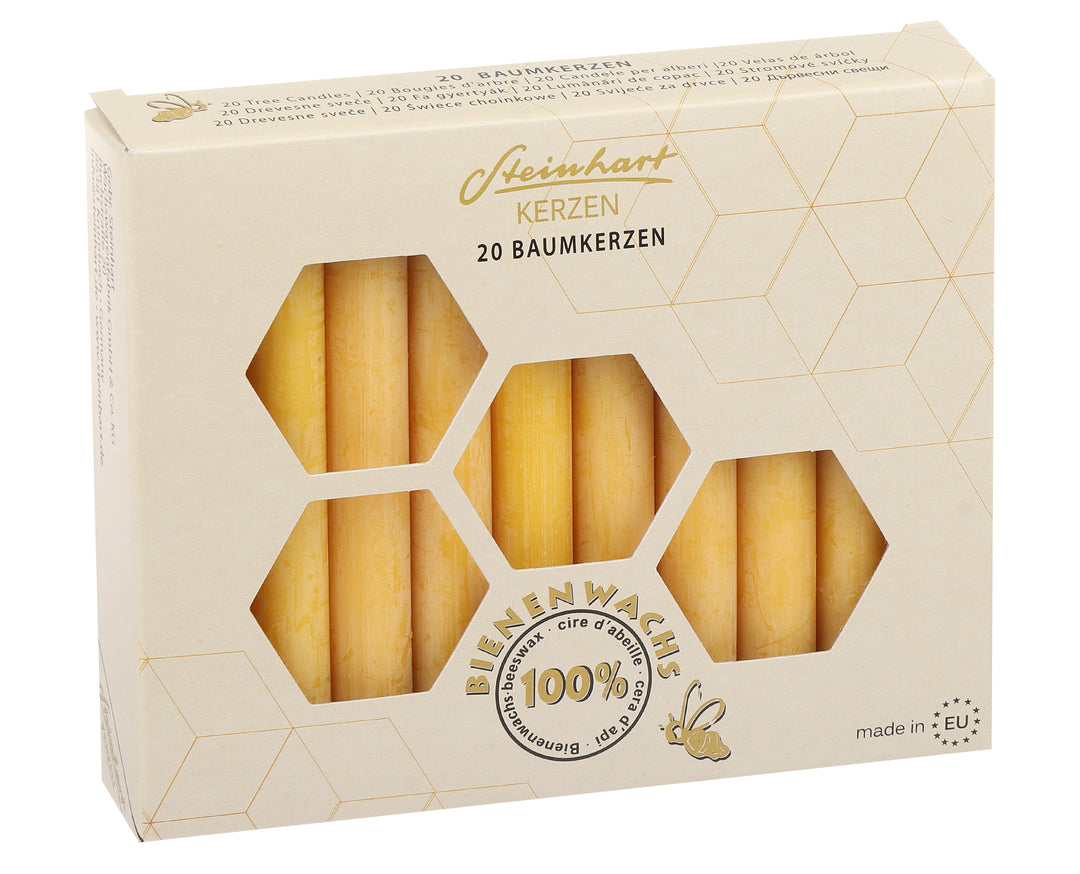 Steinhart Bienenwachs Baumkerzen 20 Stück – traditionelle Kerzen aus 100% Bienenwachs