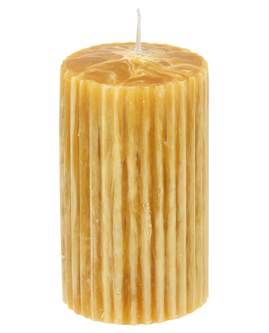 Steinhart Bienenwachs Rillenstumpenkerze in Honiggelb – natürliche Kerze aus 100% Bienenwachs 