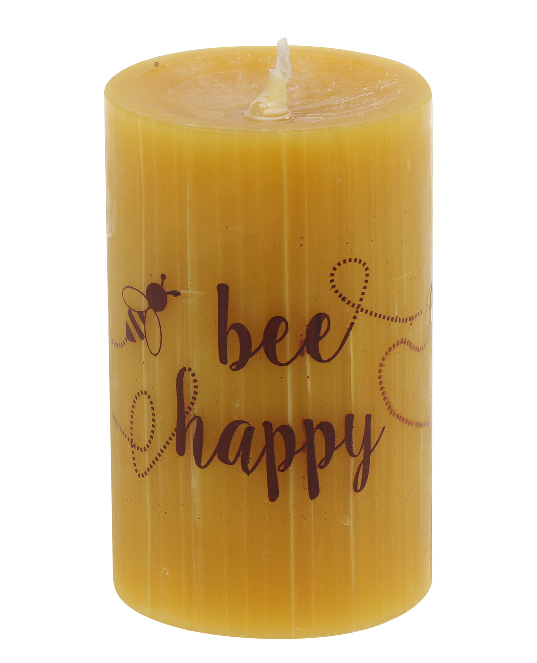 Steinhart Bienenwachs Stumpenkerze mit „Bee Happy"-Schriftzug und Bienen-Motiv – Geschenkkerze aus reinem Bienenwachs 